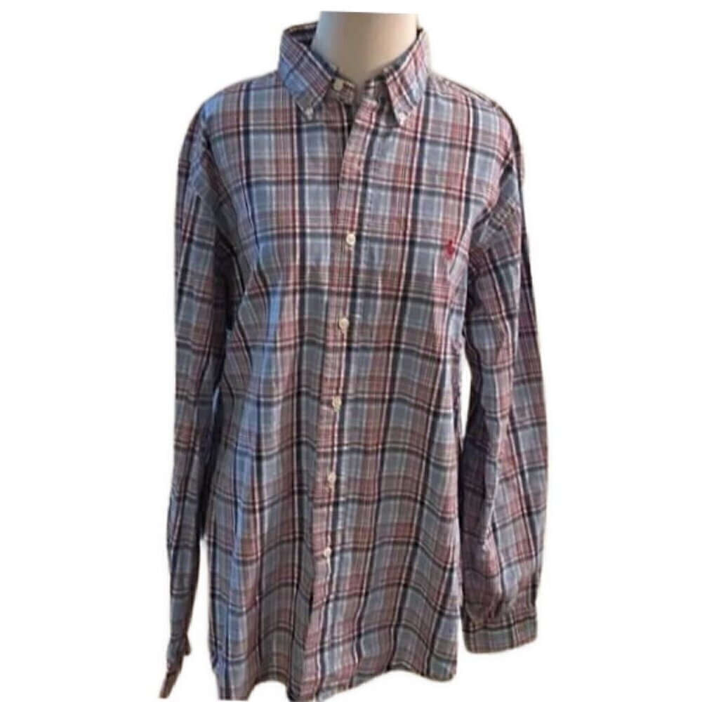 Ralph Lauren Blue Label Plaid Long Sleeve Polo Shirt Large